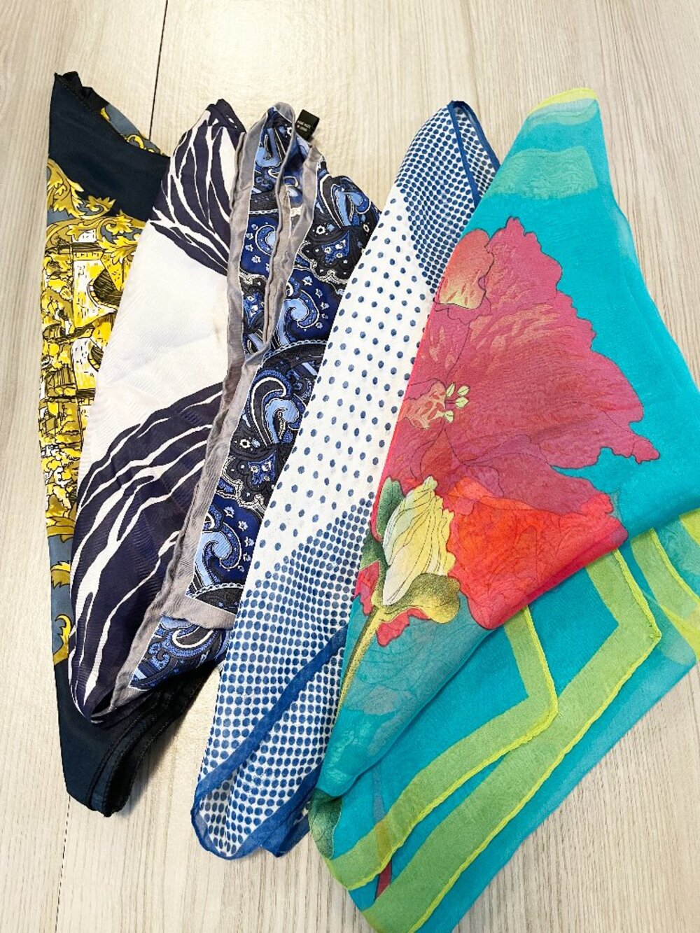 Lot of 5 Women’s Fashion Scarves Floral Paisley Polka Dot Satin Sheer Travel